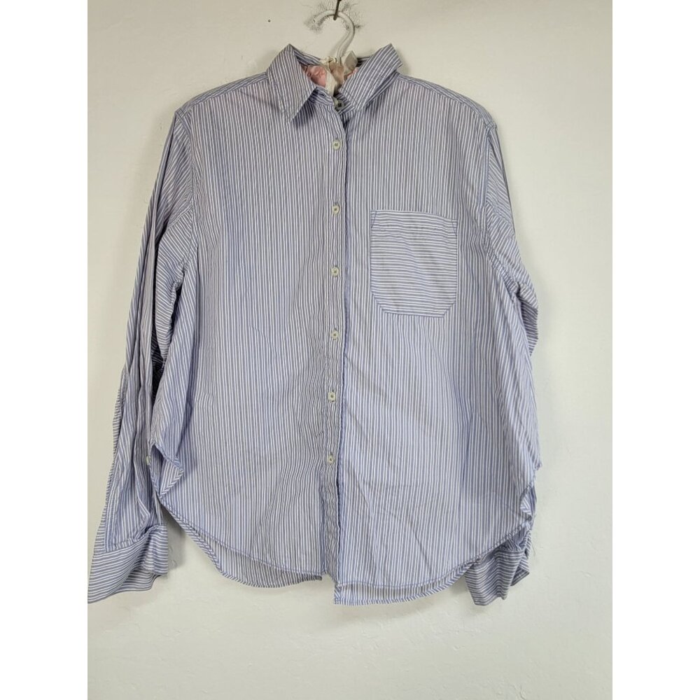 Free People Womens XS Blue & White Striped Button-Down Shirt With Back Bow Tie